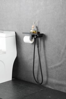 Гигиенический душ Gappo G7295-16 с полочкой и бумагодержателем чёрный